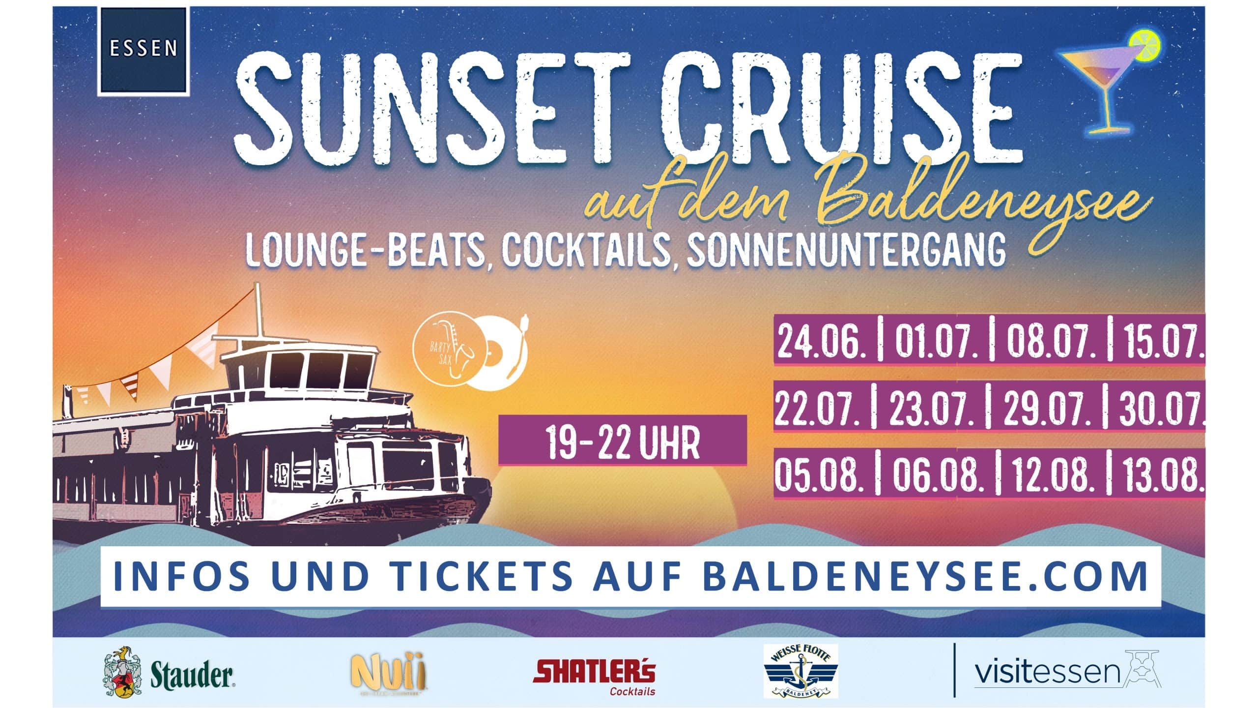 Info Flyer zu den Sunset Cruises auf dem Baldeneysee.